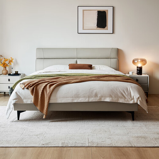 Lin's Home Leather Bed Master Bedroom King Bed Double Bed 1.5m 1.8m High Box Storage Bed Modern Style Simple PC012 Smoke Gray High Bed Optional Spine Protector Mat 1.8mx2m Single Bed