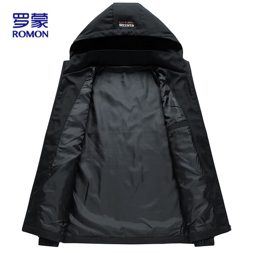 罗蒙（ROMON）夹克男士外套春秋季潮流青年商务休闲上衣连帽百搭男装MK53黑色X