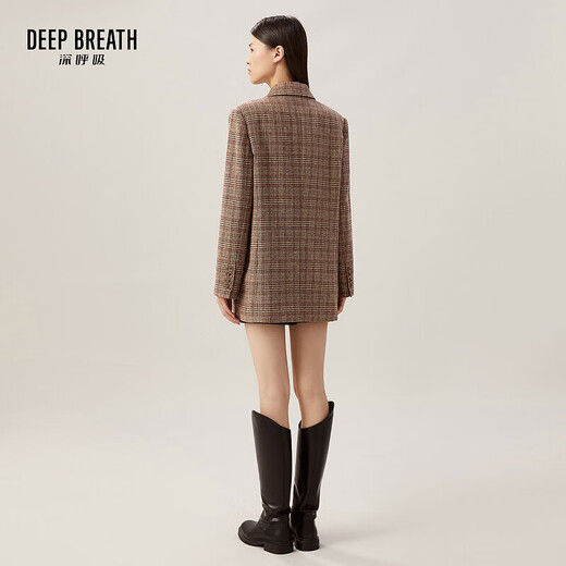 Take a deep breath DEEP BREATH women's commuting retro plaid loose suit jacket suit 8400071 khaki plaid S (2)