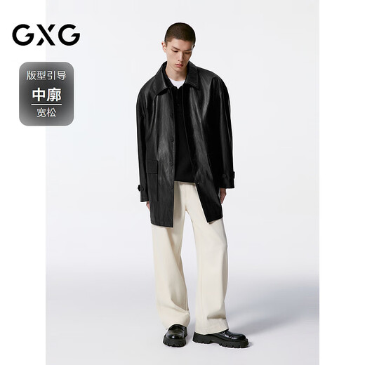 GXG男装 黑色pu皮口袋设计风衣外套男士秋季新品G24X083001 黑色 M