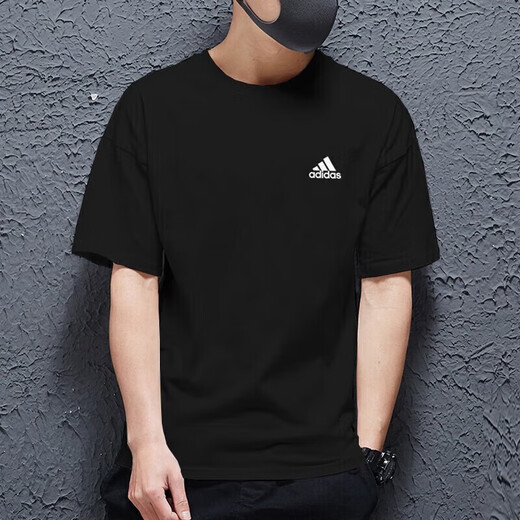 阿迪达斯（adidas）男装运动套装25夏季新款休闲简约透气小标短袖T恤收口长裤 两件套 IC9282+GK9226 S/175