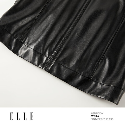 ELLE French modern short leather jacket for women 2025 spring new fashionable PU leather design chic top black L
