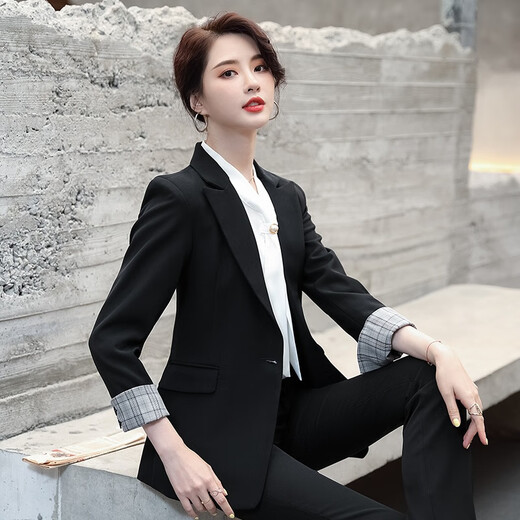 Purple Charming Black Suit Jacket Women's Short Style Small Spring Autumn Winter New Slim Fit Ladies Casual Suit Gray Suit M (Recommended 90-100 Jin Jin equals 0.5 kg)