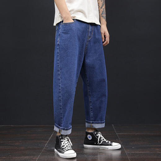 
Play speed WNSULL large size jeans men's loose jeans plus fat plus large men's fashion summer style men's pants nine-point foot-retracting dad pants 9906 trousers 33