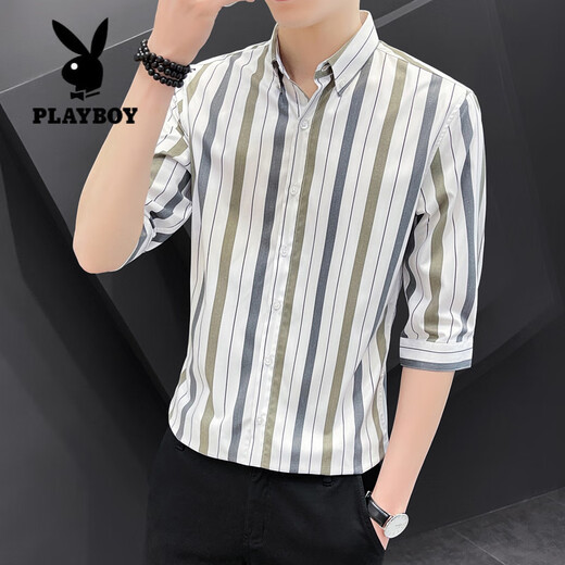 Playboy (Playboy) Viertelarm-Hemd Männer kurzärmelige, schlanke Sommer dünne halbärmelige Hemd-Hemd Trendy hübsches hübsches, mittelgroßes Zoll-Inch-Hemd 678 Gray 2xl