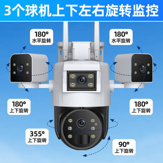 海达安小鹰看看太阳能监控摄像头超清三镜头监控器户外360度无死角手机远程无电无网4G高清全彩夜视 【顶配】双太阳能板【赠送10年流量】60天循环录像