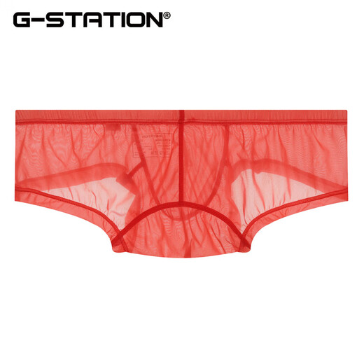 G-STATION ultra-thin high-transparency STC silky New Year's zodiac red men's boxer briefs Japanese tight low-waist underwear shorts slap style thong (recommended to take 1-2 sizes larger) 1 pair 3XL