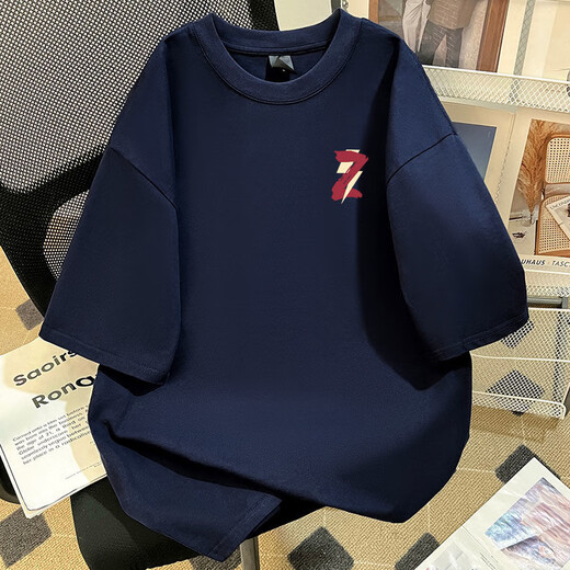 Camiseta de manga corta con letra de contraste de Katuchi en la pareja estadounidense del hiphop de verano Versátiles sueltas de cinco minutos de mangas de media manga azul marino XL [sugerido 120-140Jin [Jin iguala 0.5 kg]]]