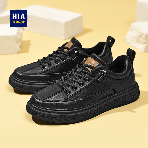 HaiLan Home (HLA) Men's Shoes Casual Shoes New Breathable Board Shoes You Lace-free Men's Retro Shoes Men's Black [Fleece Plus Style HAABXM4CBF675] 42