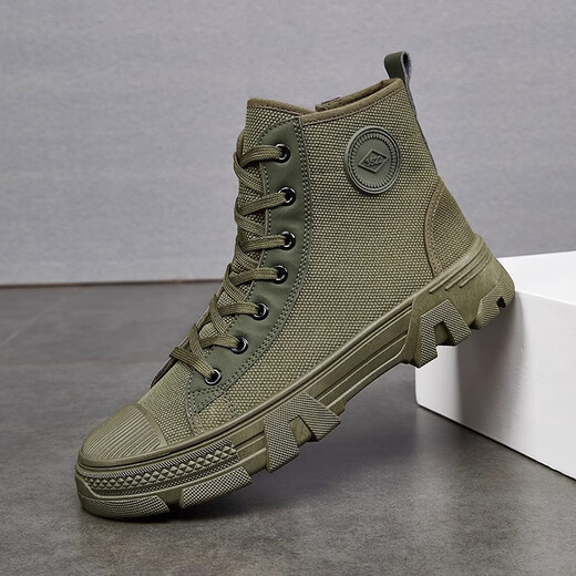 Aowanlao Schutzschuhe Herren 3522 High Top Side Reißverschluss Dicke Sohle-Kee-resistente nicht rutschende Wanderschuhe Jiefang Schuhe Herren-Konstruktionsseitenschuhe Khaki 9031 (Side Reißverschluss) 42