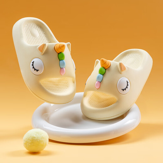 G.duck slippers, boys and girls summer cartoon cute eva soft-soled baby indoor non-slip thick-soled slippers with poop feeling yellow cartoon unicorn 24 25 suitable for feet 15.5cm long
