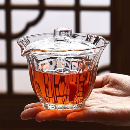 Plum blossom glass tea set, teapot, Kung Fu tea, home reception tea cup, simple office complete set, covered bowl + fair cup + six tea cups