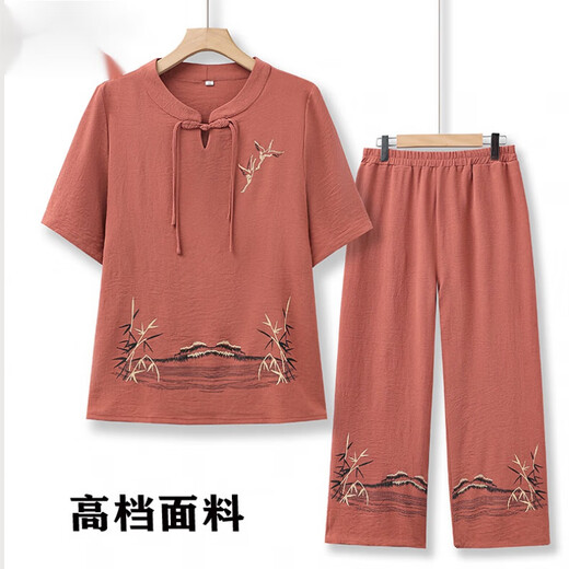 Yuannuo Mom Summer Cotton and Lines se establece a la moda y los pantalones de dos piezas de dos piezas de forma de edad y pantalones de verano de mediana edad.