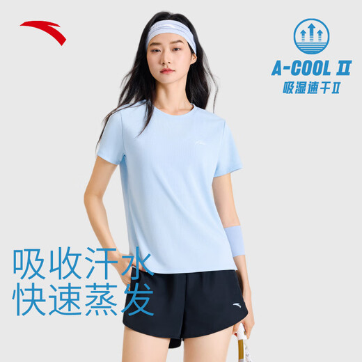 安踏速干套装丨运动短袖短裤两件套女夏季冰丝跑步吸湿透气羽毛球服