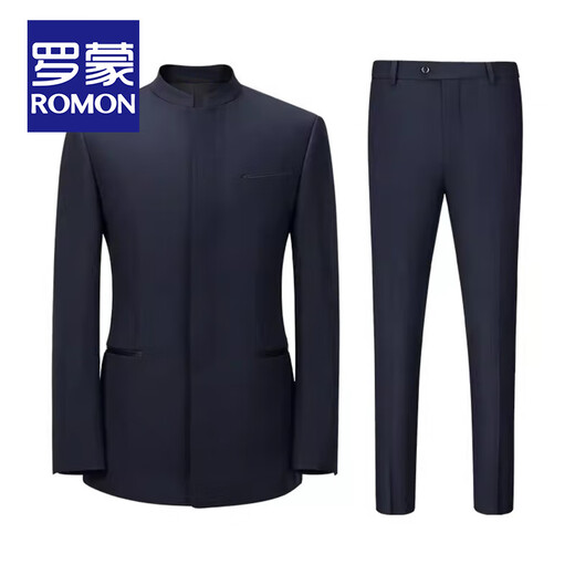 
ROMON (ROMON) new Chinese stand-up collar suit suit male groom wedding dress high-end Zhongshan suit hidden button Chinese style suit jacket Navy [suit + pants + shirt] three-piece set L (recommended 142-155 Jin [Jin equals 0.5 kg])
