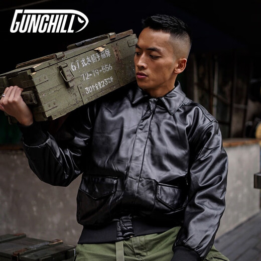 Jihua Tongrui 2024 Autumn and Winter New A2 Flight Jacket Military Style Retro Casual Leather Motorcycle Cotton Jacket Black S