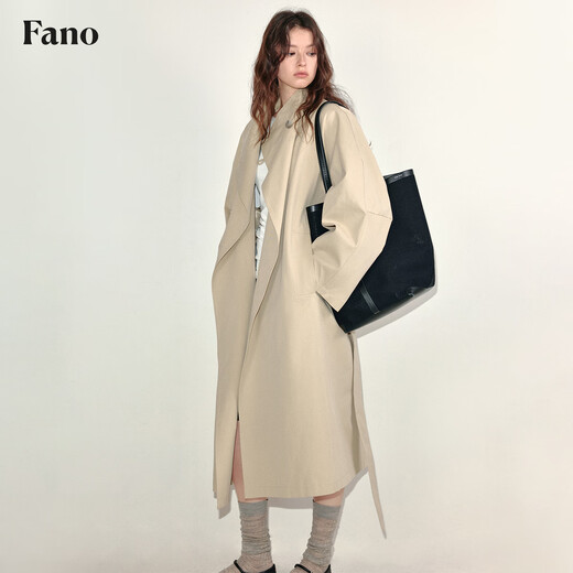 Fano studios Fan Luo Fano classic simple and lazy Korean style raglan sleeve silhouette long windbreaker jacket for women autumn new beige color ready-made S