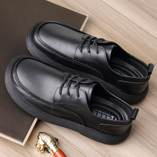 Classic Car Herren echtes Leder Casual Leder Schuhe Frühling und Herbst Cowhide Weiches Sohle Weitfußbrett Schwarz 15051 Echtes Leder Viersaison Schuhe 39