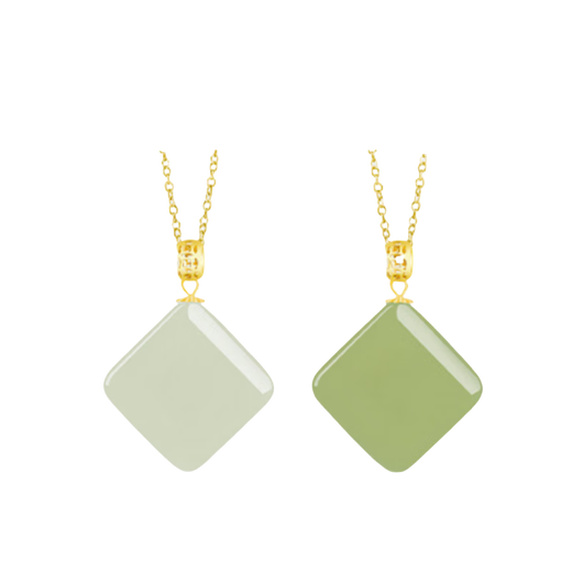 Jincuixi luxury high-end women's 18K gold inlaid necklace old material Hetian jade green and white jade safety buckle square jade pendant Hetian white jade safety buckle skin-friendly lanyard (size 45cm