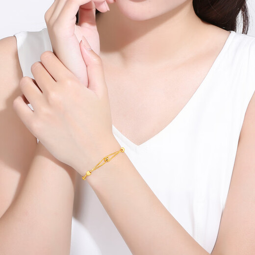 周六福黄金手链女双层圆珠手链足金999 计价AA072322 约5.83g 16+2cm 
