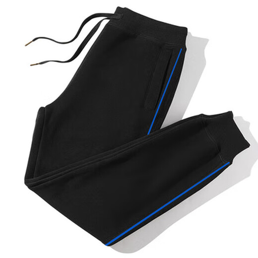 Navy blue two-bar leg-locking school uniform pants, customized plus fat plus size for boys and girls, black cotton polyester loose sports pants, black and blue thin striped leg-locking XL