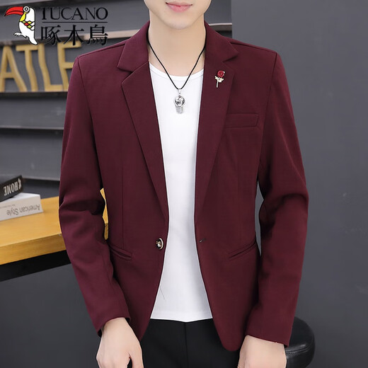 Дятел (TUCANO) Весенне-осенний костюм-пиджак Мужская одинарная куртка Молодой мужской маленький костюм в корейском стиле Модная красивая тонкая одежда для мужчин 519 Темно-синий XL (120-135Jin Jin равен 0,5 кг)