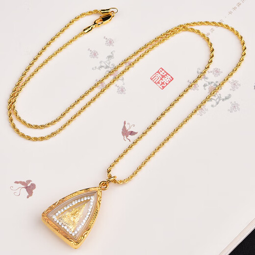 Junbu Thai Buddha amulet chain 18K gold thin chain pendant sweater necklace color-preserving mini small Buddha amulet chain 18K gold thin chain Buddha amulet chain 60lm