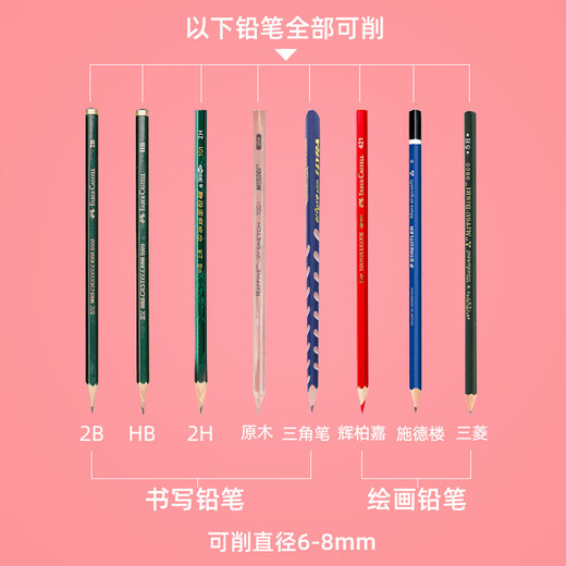 tenwin电动削笔器儿童细杆书写铅笔半自动卷笔刀电池插电两用 TW8031蓝色-英文