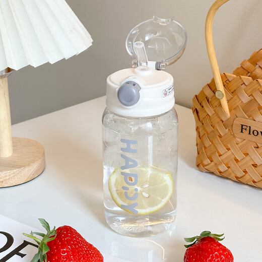 New Spring Simple Straw Plastic Cup High-Looking Student Water Cup Portable Sports Cup Large Capacity Line Gray 550ml Single Cup