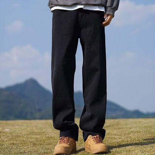 Dingfengbaoluo solid color washed jeans men's autumn street all-match loose micro-flared casual long pants HM9903 black XL