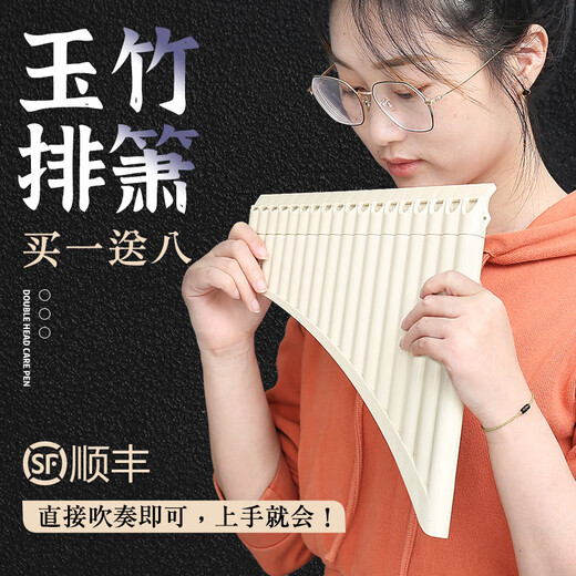 
Yuan SF Yuzhu Panflute Ethnic Musical Instruments Beginners 16/18 Tube C Adjustment Flute Primary School Students and Children's Performance [SF/New Style] 16 Tube Beige + Good Gift
