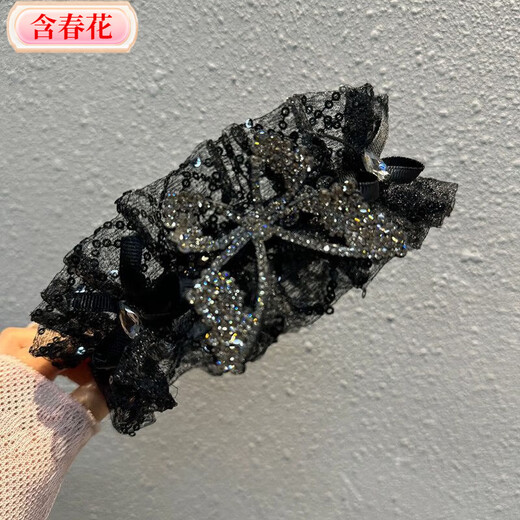 Containing spring flowers, elegant and versatile headband, Korean style black butterfly, exquisite and fashionable, full of diamonds, high skull pleated headband, pleated headband#