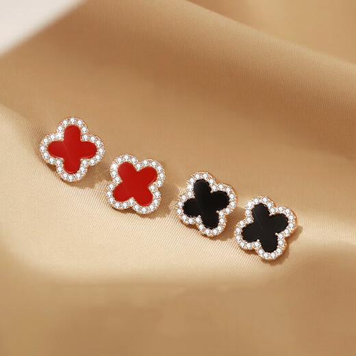MIMORE S925 silver and red agate four-leaf clover earrings for women, fashionable, high-end, temperamental earrings for piercing, no need to remove and prevent clogging