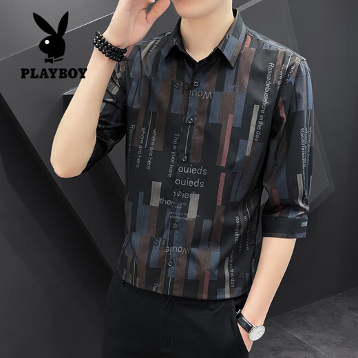 Playboy (Playboy) Viertelarm-Hemd Männer kurzärmelige, schlanke Sommer dünne halbärmelige Hemd-Hemd Trendy hübsches hübsches, mittelgroßes Zoll-Inch-Hemd 678 Gray 2xl