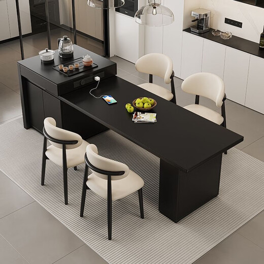 Suzhan solid wood island dining table and chair combination home modern simple light luxury style all-in-one slate retractable table dining table solid wood island dining table three-socket socket + electric tea stove + built-in tea tray 180x72x74cm