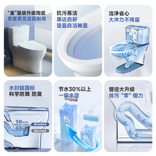惠达（HUIDA）抽水马桶家用大冲力节水一级水效虹吸式卫生间坐便器HDTB-6168