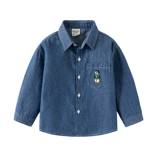 WELLKIDS boys' denim shirt outer wear trendy children's clothing top spring new children's long-sleeved shirt baby top light blue 120