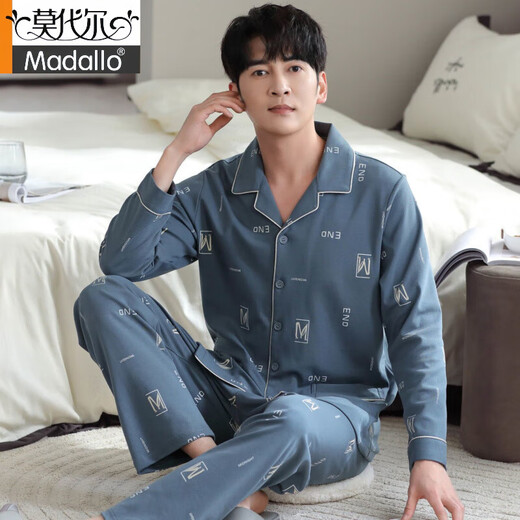 Modal Cotton Pyjamas Herren Spring- und Herbst-Langarmanzug mit großärztem Anzug für den mittleren Alter und junge Männer können Hauskleidung MZ3527 L [110-140Jin [Jin gleich 0,5 kg] tragen]]