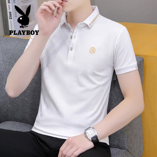 Playboy (Playboy) Kurzärärmiges T-Shirt für Männer im Sommer Cool Ice Seide High-End einfaches lässiges Dünn-Lteel-Business-Baumwoll-Baumwoll-Polo-Hemd hellblau 681 Modelle XL 125-140jin [Jin entspricht 0,5 kg]