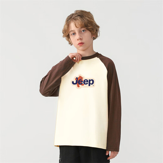 Jeep Kinderkleidung Jungen T-Shirt 2025 Frühling und Herbst neue Kindermädchen Langarm mittlerer und großer Kinder vielseitig einfache lässige langen Särme Nt3892 m weiß 170 cm [Vorgeschlagene Höhe 165-175]