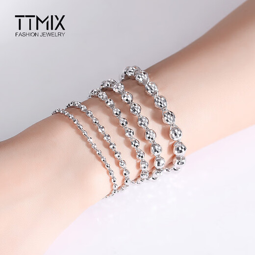 TTMIX shiny platinum bracelet for women pt950 platinum faceted laser beads bracelet for girlfriend 4.3-4.5g 17+2cm thick 3.5mm