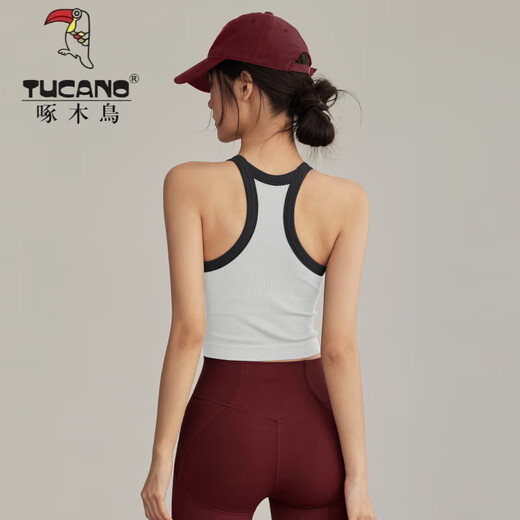 Woodpecker (TUCANO) New Sports Bra Women's Back Shockproof Yoga Wear Vest Fixed Cup External Wear Pilates Training Fitness Bra Retro Green S (85-99Jin Jin equals 0.5kg)