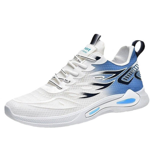 Sportschuhe Herrenschuhe Frühling und Sommer atmungsaktives weiches alleinige Netzschuhe Herren lässige Schuhe leichte schockabsorbierende Trendschuhe Männer Weiß und Blau K333 40