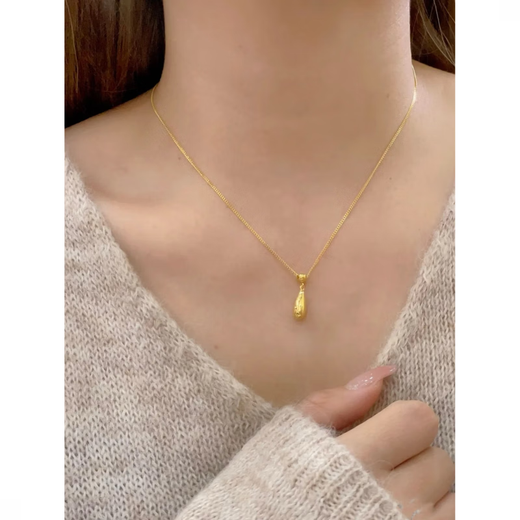 GRAYCEWODY Old Phoenix 999 Gold Water Drop Pendant Necklace Smooth Geometric Transfer Beads Exquisite Niche Design Birthday Gift Water Drop Necklace Old Phoenix Gold Store Model