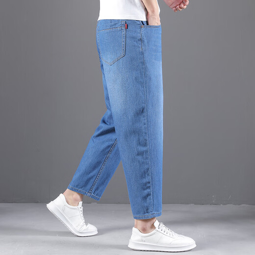 Tang Zhi Summer mince jean neuf points hommes lâche grande taille pantalon coton droit plus gras pantalon masculin décontracté klein bleu 1390-2 moyen bleu 31