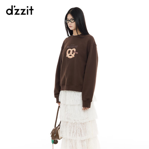 Sudadera Dzzit Disu 2025 Spring New Three-Color Plus Diseño de vellón Estilo casual Mujeres 3J1J1049W Brown XS