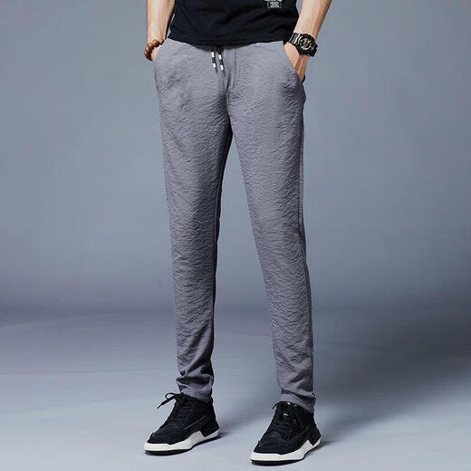 
AEXMERE ice silk air conditioning pants men's ultra-thin breathable sports casual pants Korean style trendy men versatile 838 black + 838 blue [two-piece] M