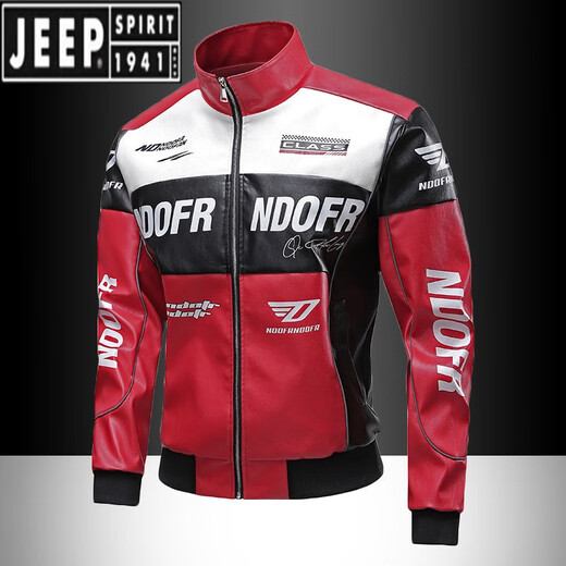 JEEP SPIRIT2025新款男士痞帅机车赛车服摩托车骑行PU皮夹克春秋防风皮衣外套 黑色【688】 3XL 【185-205斤】