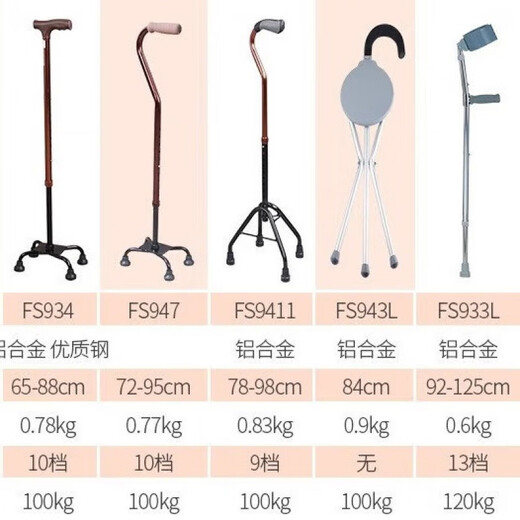 Aufu Foshan Oriental Crutteur à quatre coins Aluminium alliage léger à trois pattes à trois pattes Réglable et bas les jambes et pieds de pieds plus anciens [Crutch unique] FS9276L Couleur de bronze (pliable)