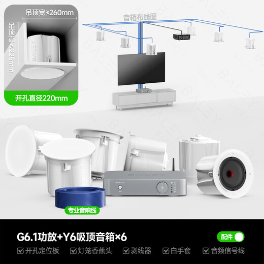 BaleY Y6 Home Theater Ceiling Audio Set 5.1 Channel Ceiling Audio Set Living Room Home Projector Audio 7.2 Channel Ceiling Audio Embedded 7[G6.1 Amplifier + Y66] Music Master